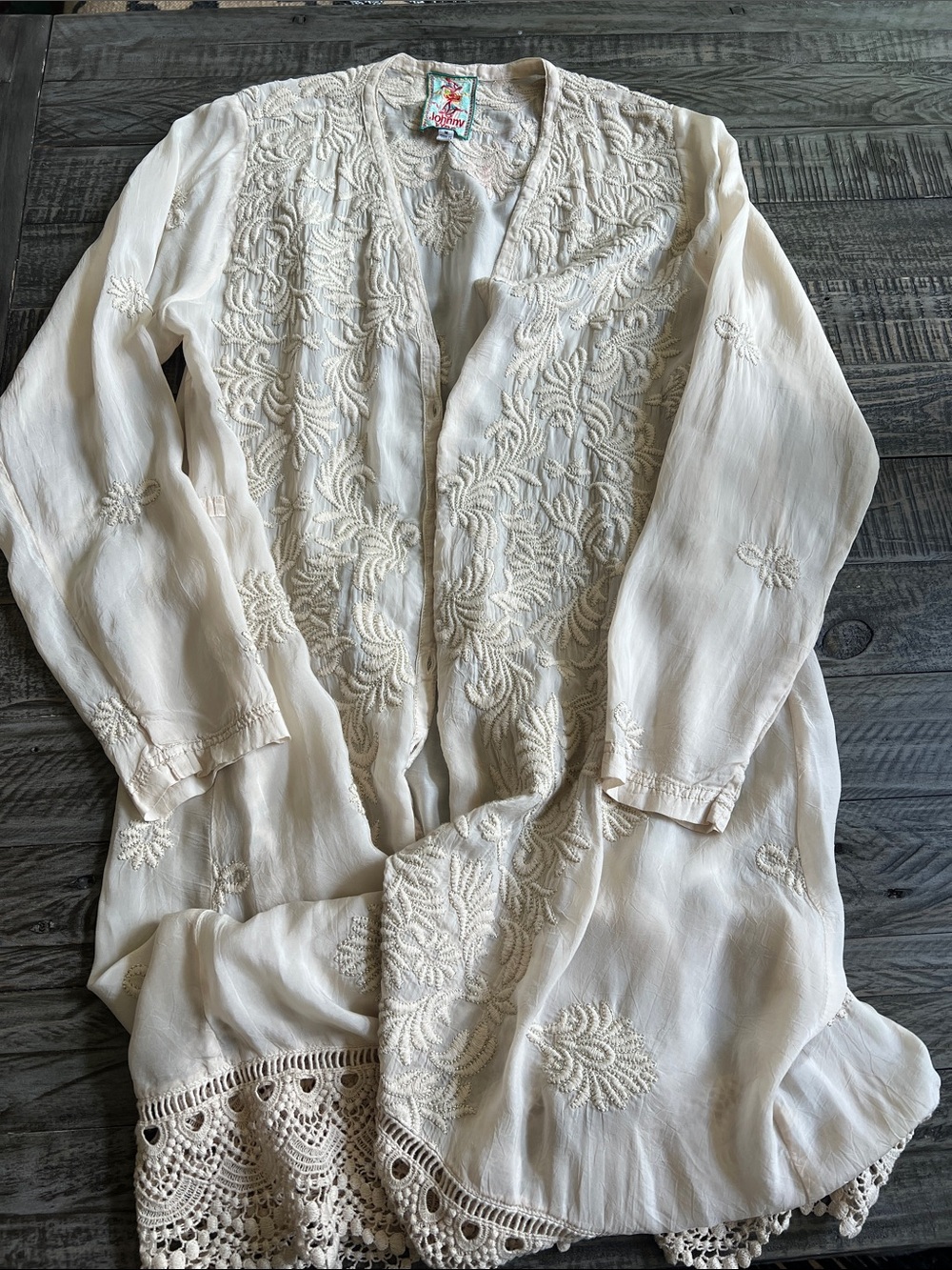 Johnny Was NWT SZ M Ivory Embroidered Boho Duster Cardigan - Picture 2 of 15
